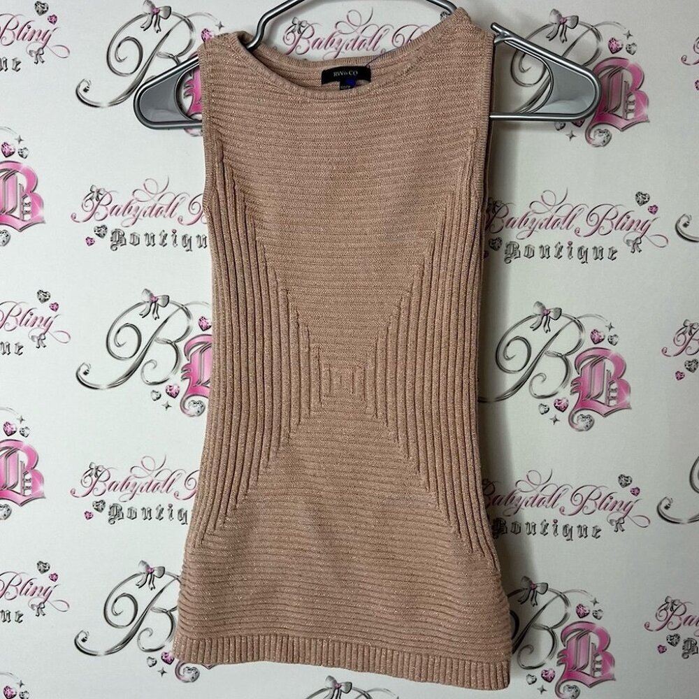 RW&CO. Tank sparkly shimmer Ribbed Knit Top in Blush pink gold luxe
